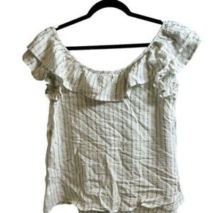 EUC Madison/Berkeley Women’s Green/White Stripe Ruffle Sleeveless Summer Top XS
